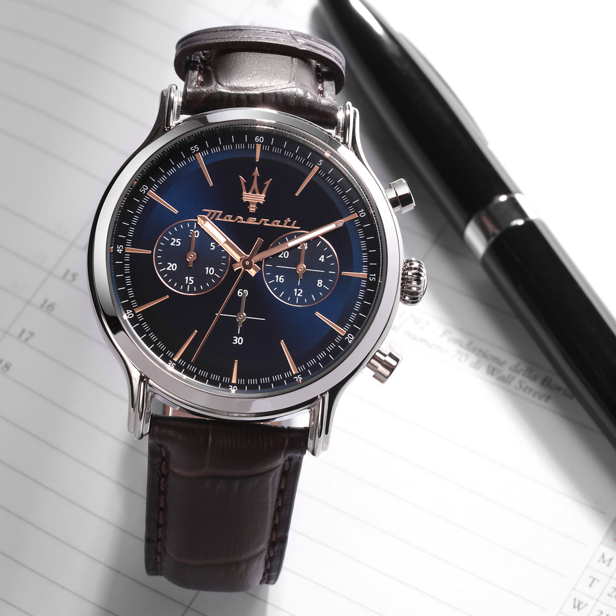 Montre MASERATI homme acier bracelet cuir marron