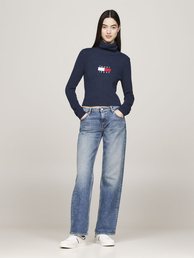 Tommy Hilfiger TJW MELANGE TRTLNCK FLAG SWEATER Dark night navy melange