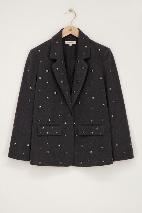 Donkergrijze blazer met studs