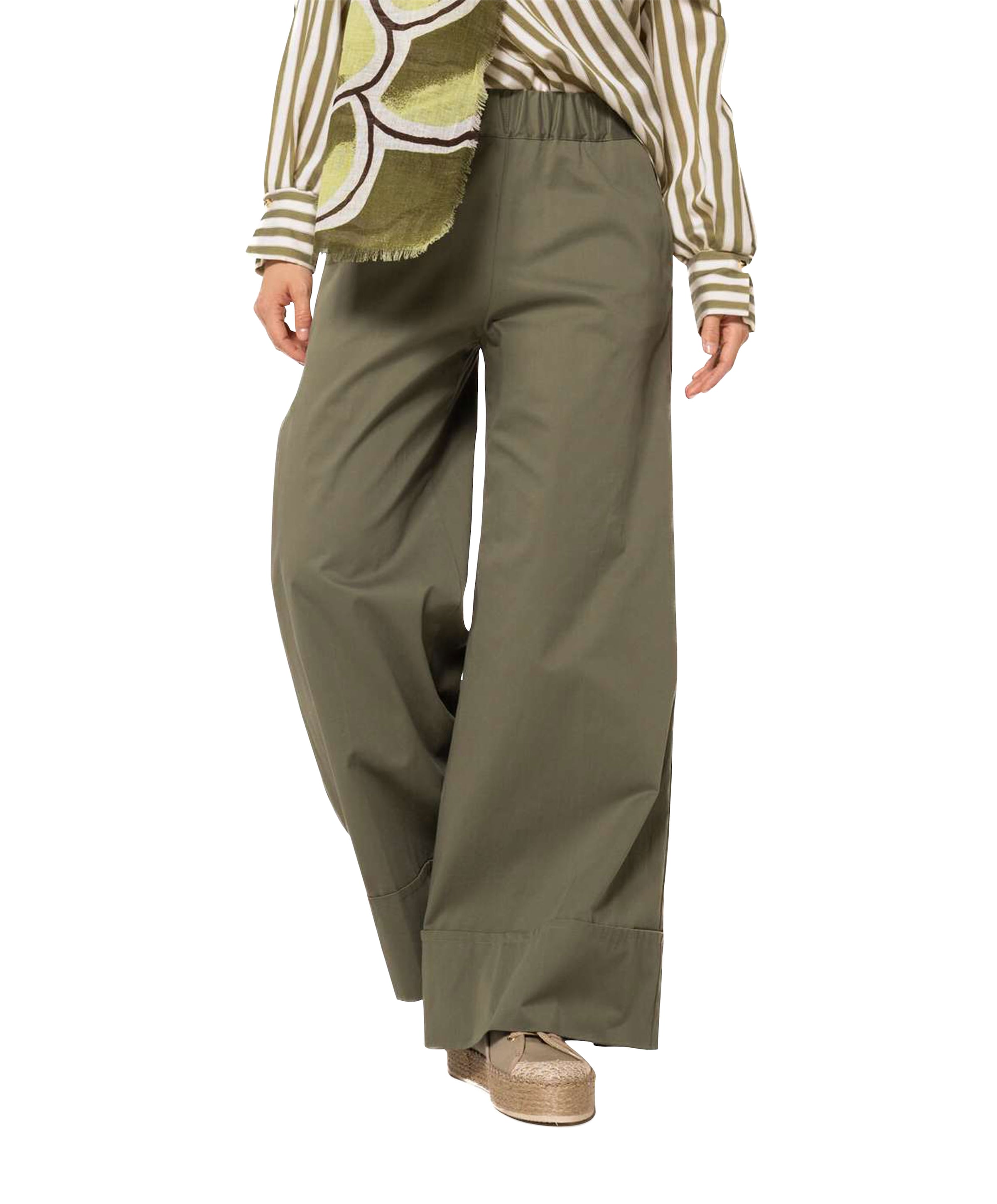 Caroline Biss katoen effen breed dames broek groen