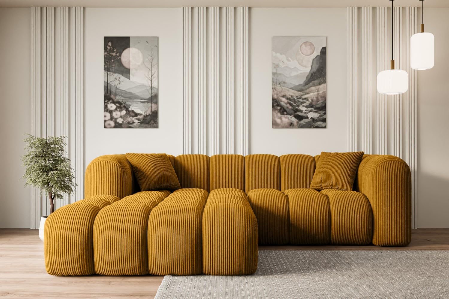 ALTDECOR Ecksofa in L-Form Corner Sofa Bett Eckcouch Couch Wohnlandschaft Cauchsofa Olea-L1-231x173x74 cm Senfgelb