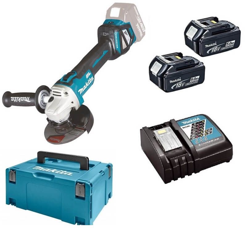 Makita DGA511RTJ 18V Li-ion accu haakse slijper set (2x5.0Ah) accu in Mbox - 125mm - koolborstelloos