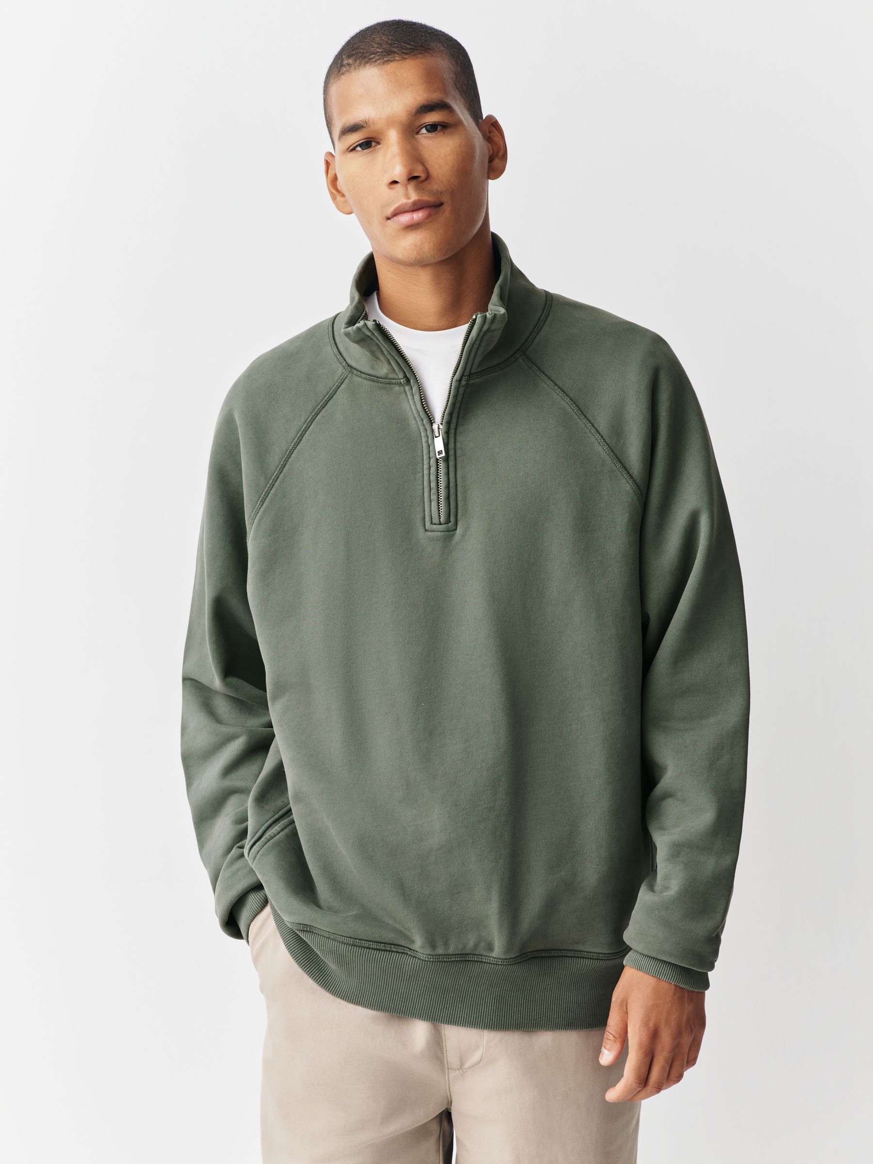 Grijs-groen - Heavyweight Washed Quarter Zip Sweatshirt