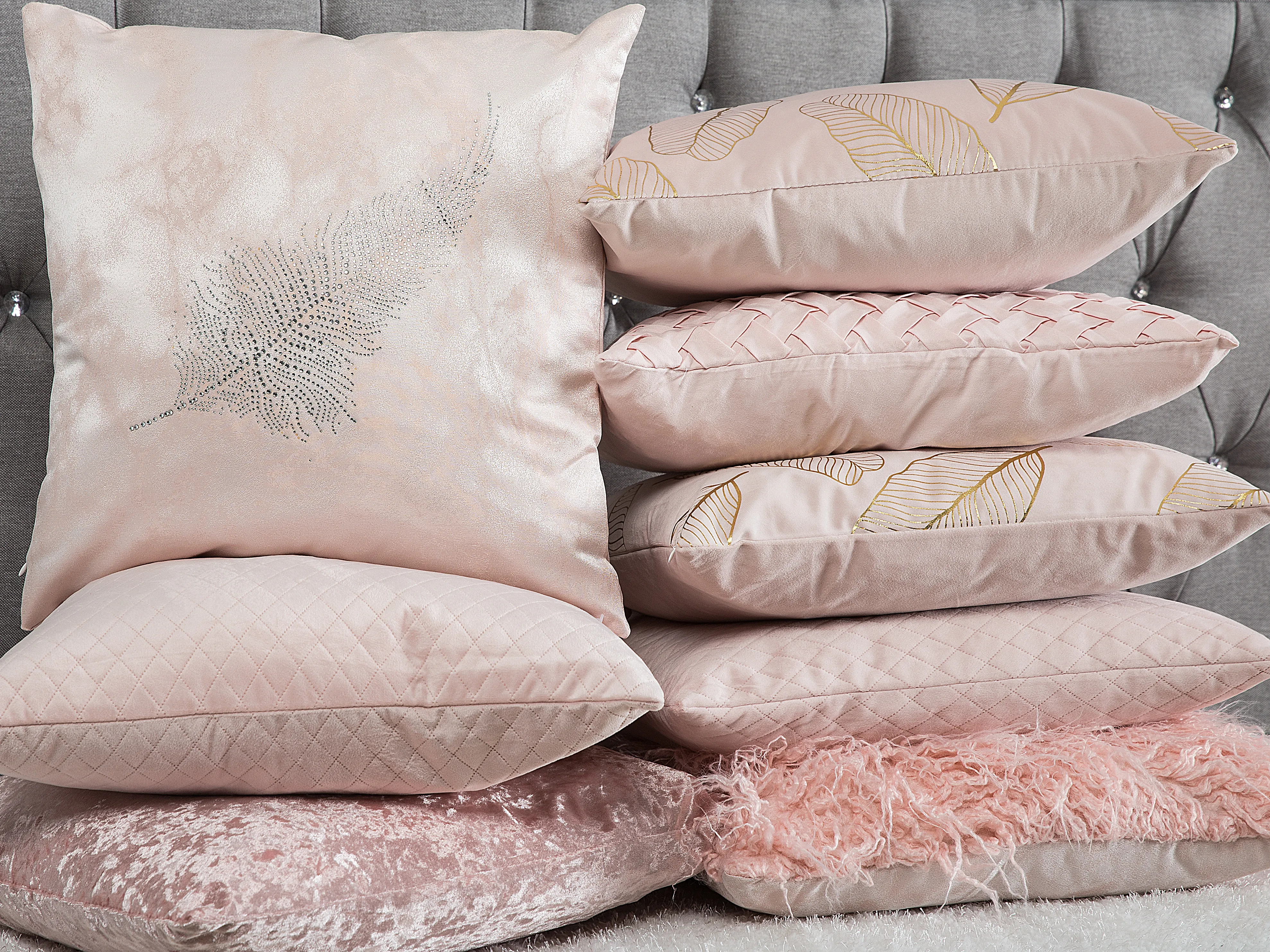 Set van 2 sierkussens SILENE 45 x 45 cm Roze bladpatroon