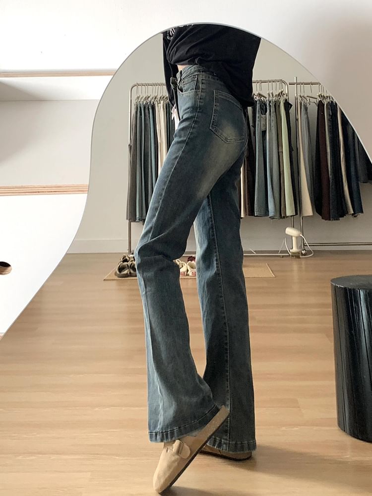 Girliepairs - High Waist Washed Bootcut Jeans