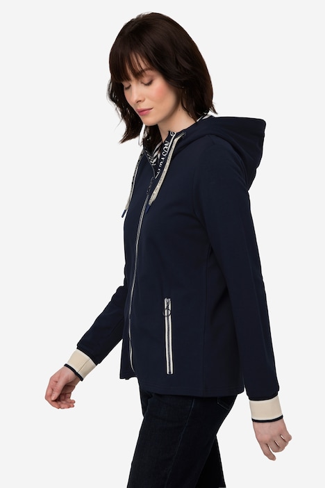 Sweatjacke, Kapuze, Zipper mit Statement Band
