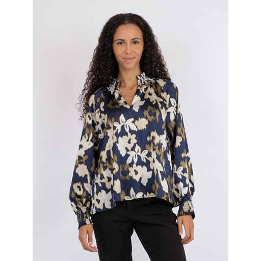Neo Noir Stone Faded Fall Bluse, Dark Navy, 40