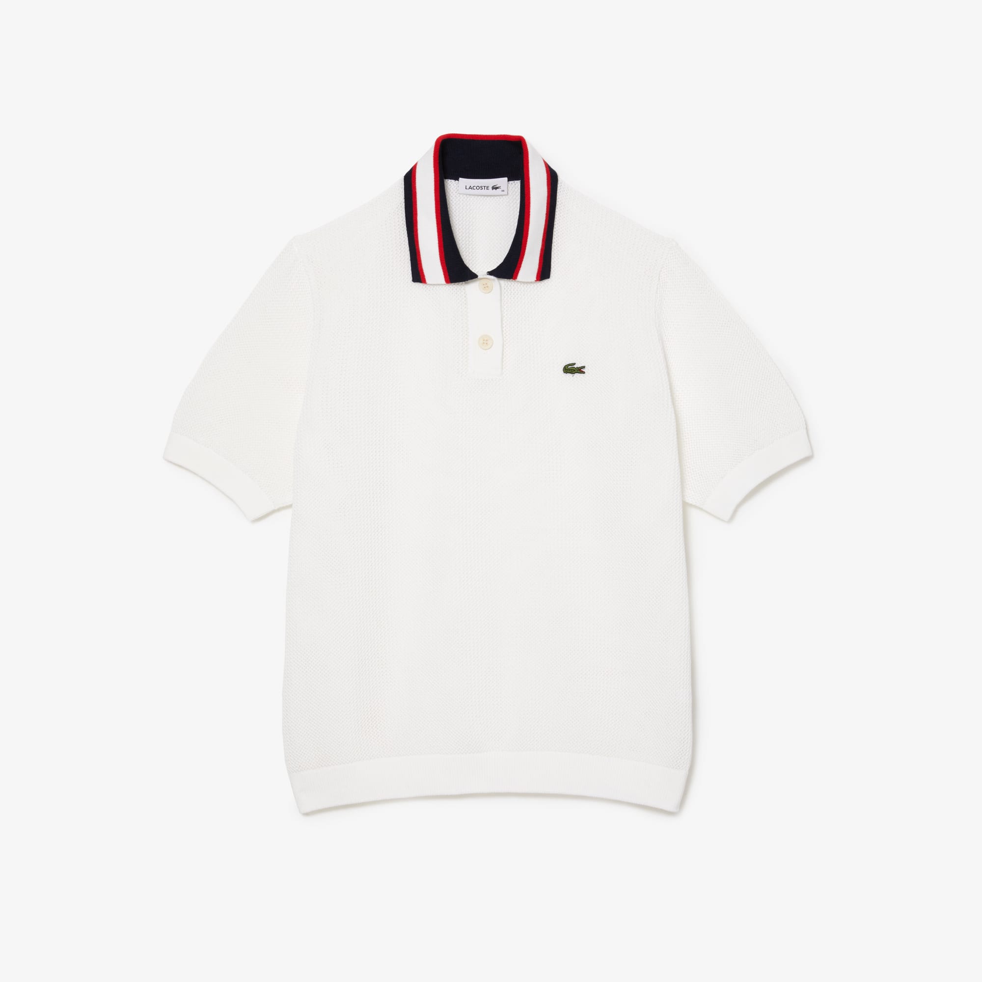 Pull col polo manches courtes en coton Pullovers - Blanc - Lacoste - Femme