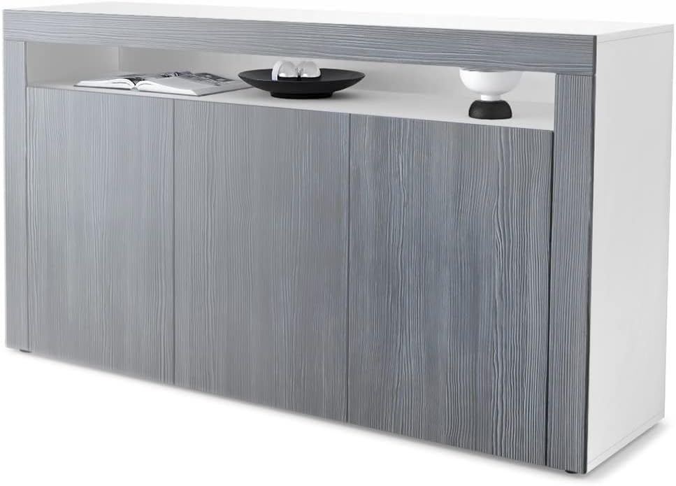 Vladon Sideboard Valencia, Made in Germany, Kommode mit 3 Türen und 1 offenem Fach, Weiß matt/Avola-Anthrazit (155 x 92 x 40 cm)