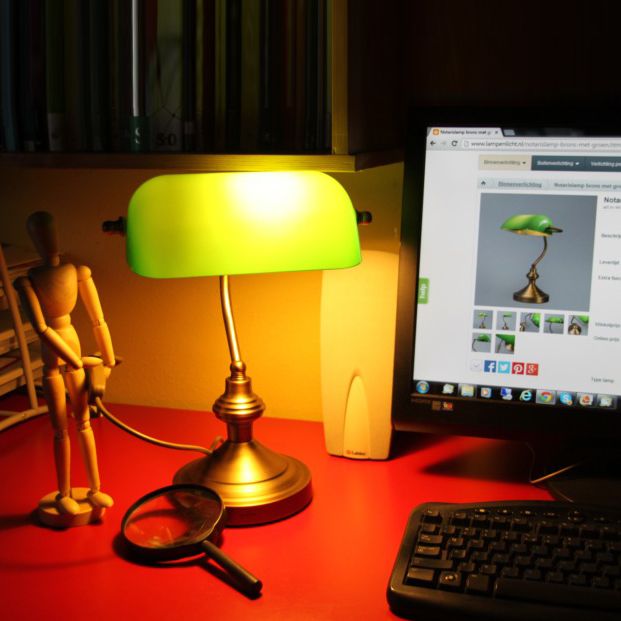 Klassieke tafellamp/notarislamp messing met groen glas - Banker