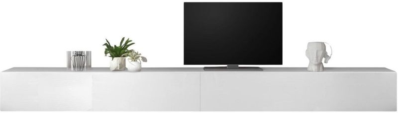 Zwevend Tv-meubel Tesla 276 cm breed in hoogglans wit