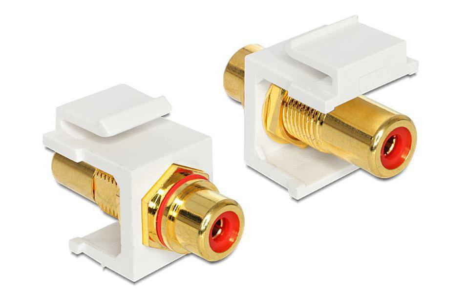 Keystone-Modul Cinch vergoldet, RotKeystone Modul Cinchbuchse auf Cinchbuchse