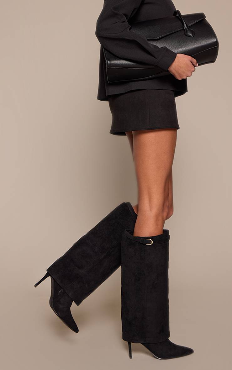 Noir Botte Haute À Talon Effet Synthétique Avec Revers