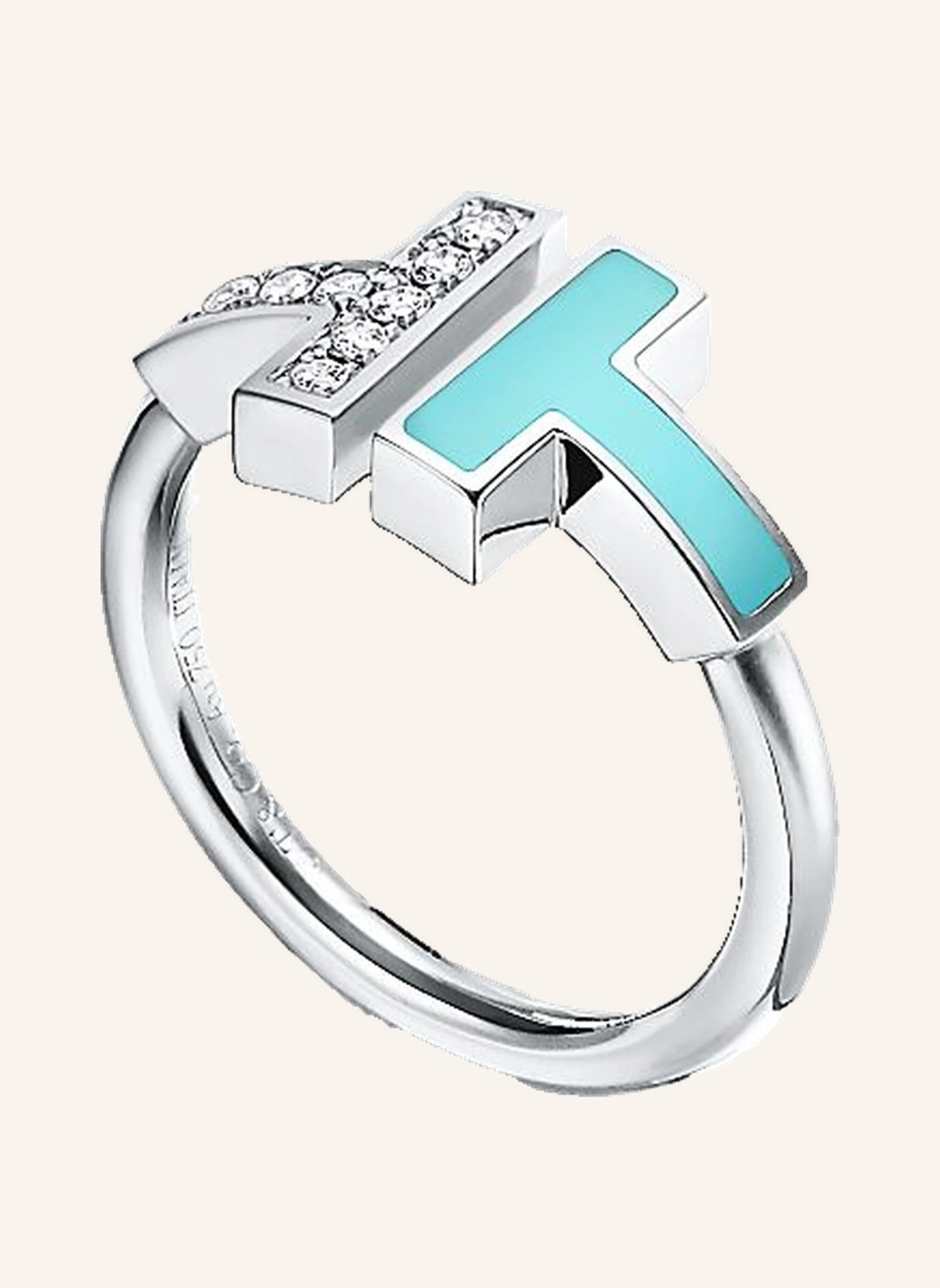 TIFFANY & Co. Tiffany T Wire RING aus 18 Karat Weißgold mit Diamanten und Türkis