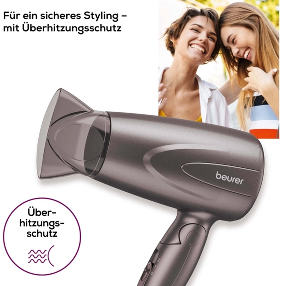 HC 17 Klappbarer Kompakthaartrockner Styling Reise Haarföhn mit Aufhängeöse (10072) - Grau