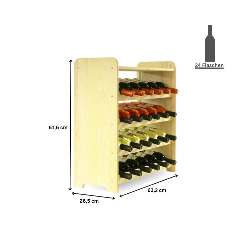 PROREGAL Wijnrek Pinot Vine C HxBxD 61,6 x 63,2 x 26,5 cm 24 Flessen Massief grenenhout Natuurlijk Onbehandeld