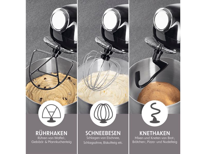 GOURMETmaxx Küchenmaschine Schwarz Küchengerät mit Rührschüssel und Zubehör