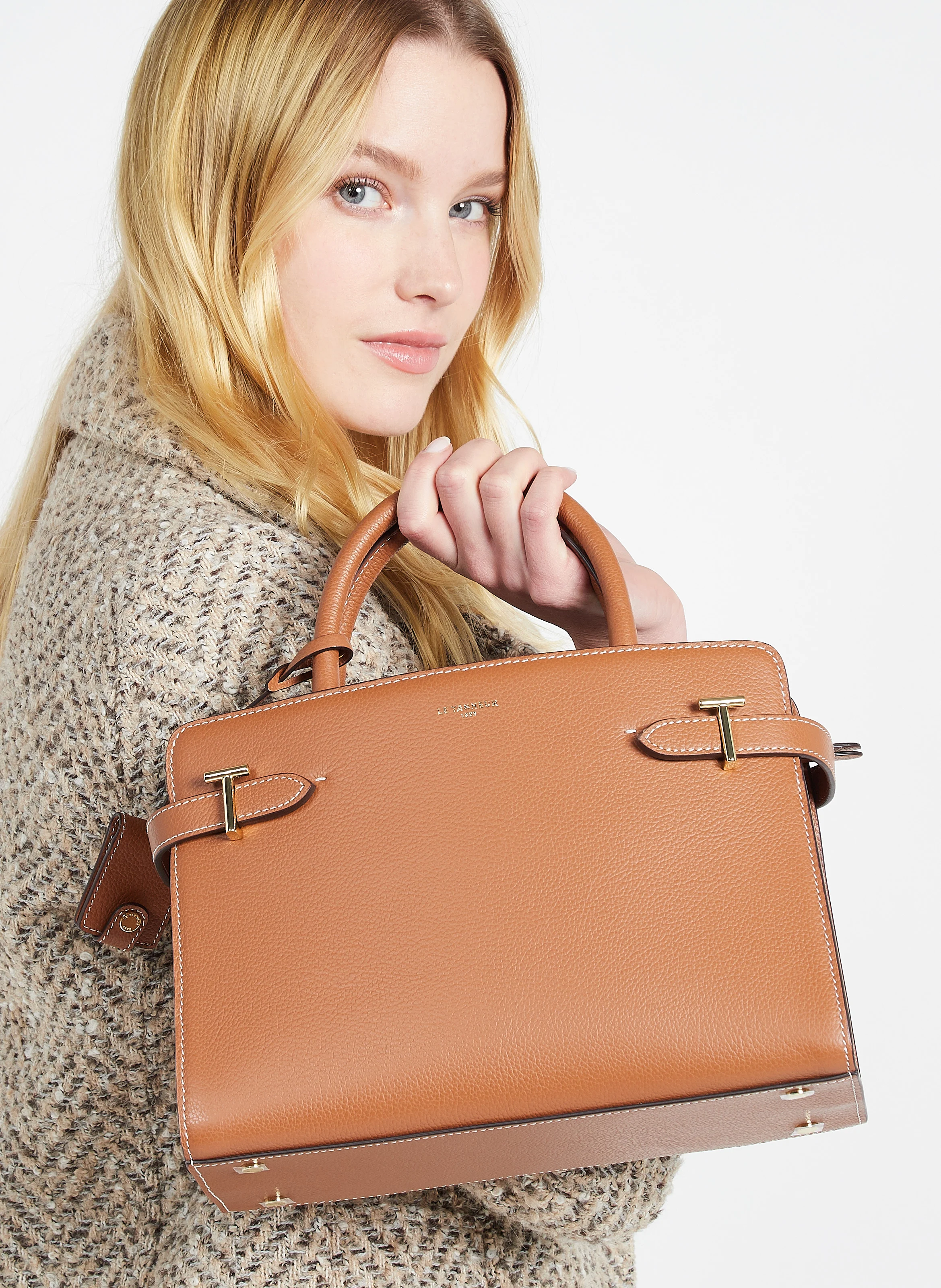 EMILIE - Sac à main en cuir grainé | Marron