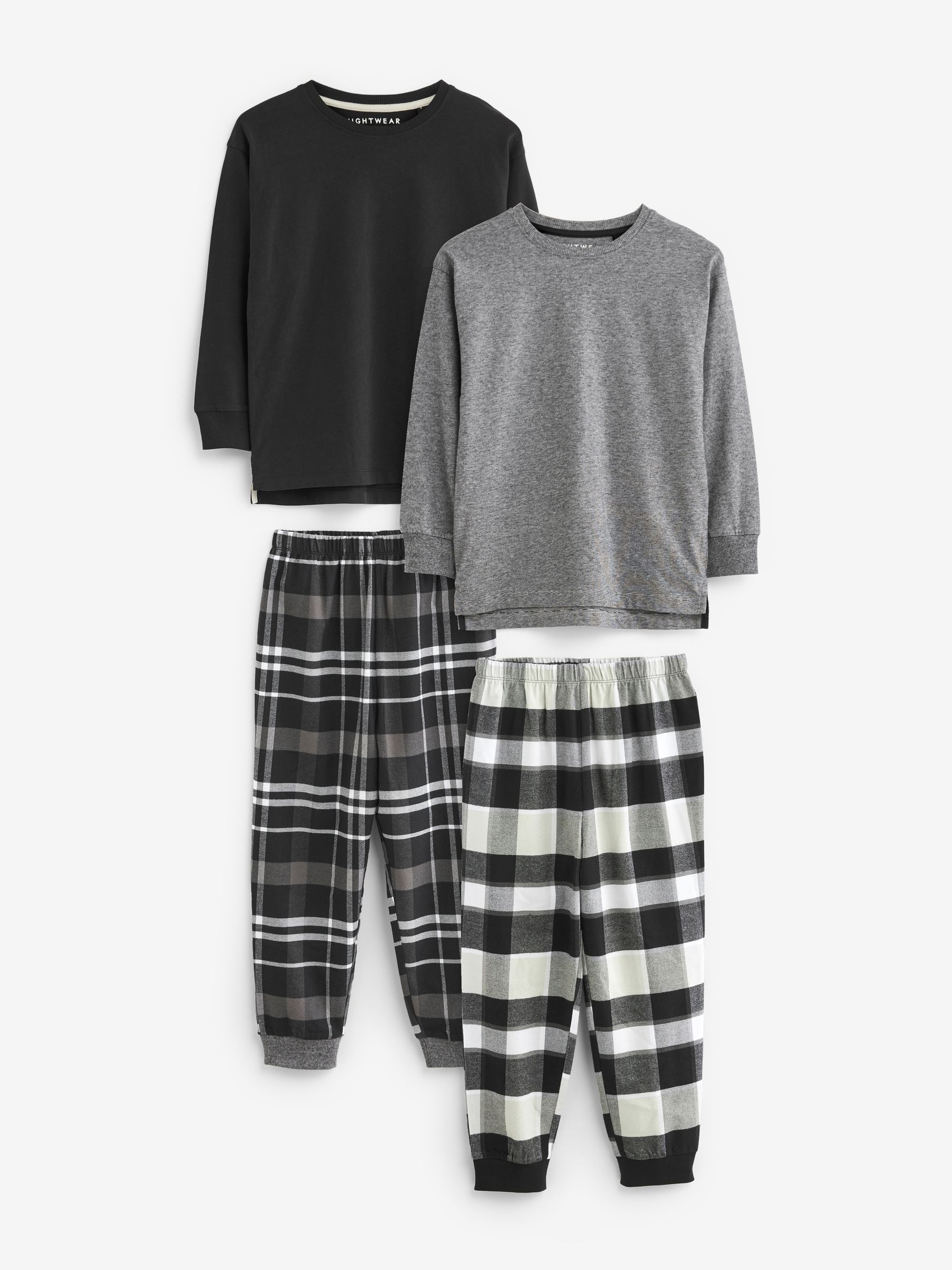 Monochroom - Set van 2 geweven geruite pyjama's met lange mouwen (3-16jr)