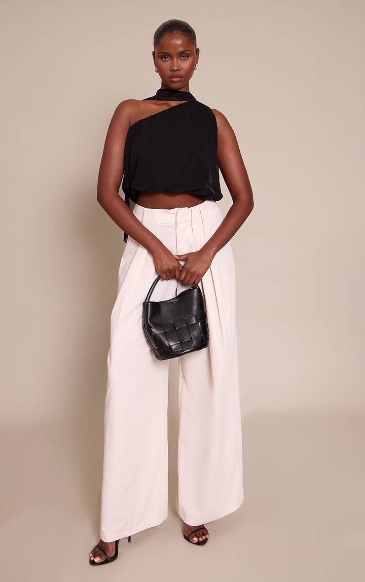 Noir Top En Mesh À Col Licou Avec Détail Foulard