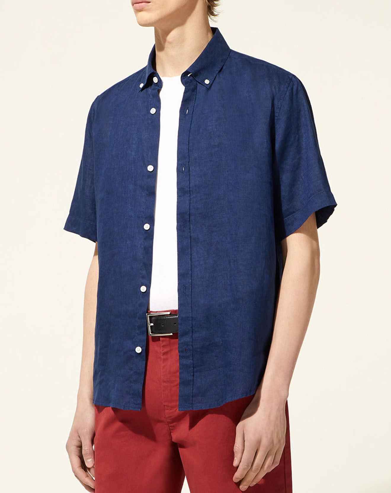 Galeries Lafayette Chemise droite 100% Lin Kilinco bleu marine