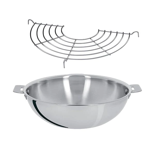 Lot Wok inox et grille Casteline 28 cm Cristel
