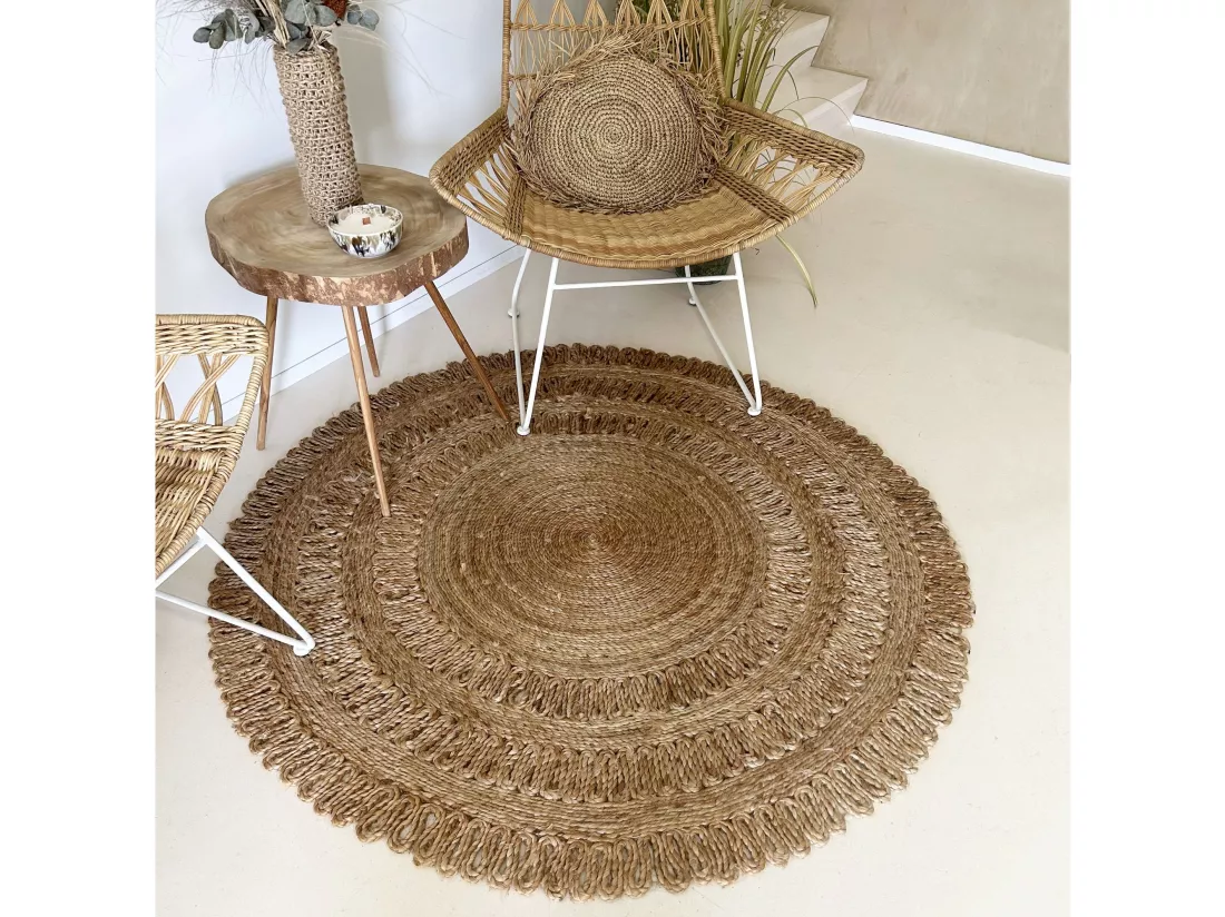 Now's Home - Tapis En Jute Naturelle Tresse A La Main Diametre 140cm Jerico