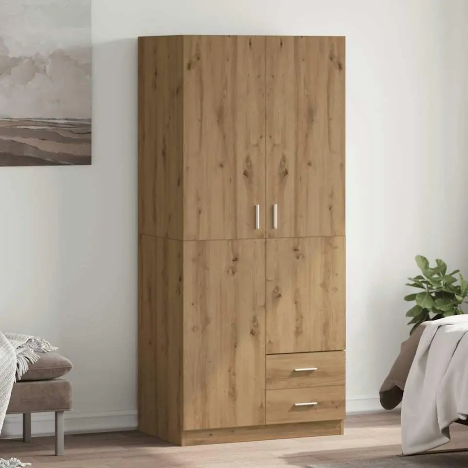 vidaXL - 2-deurs Kledingkast met 2 lades - Hout - artisan eiken - 80x52x180 cm