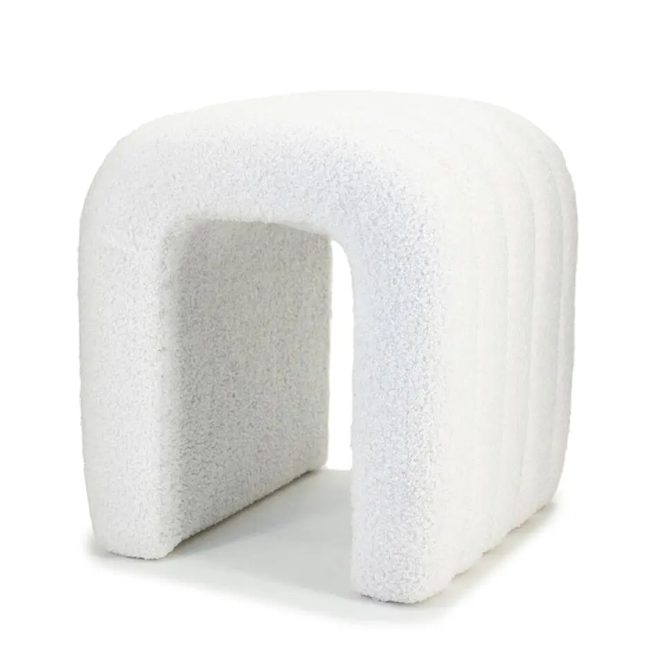 Poef Bouclé Beige - Zithoogte 45 cm - Japandi Stijl