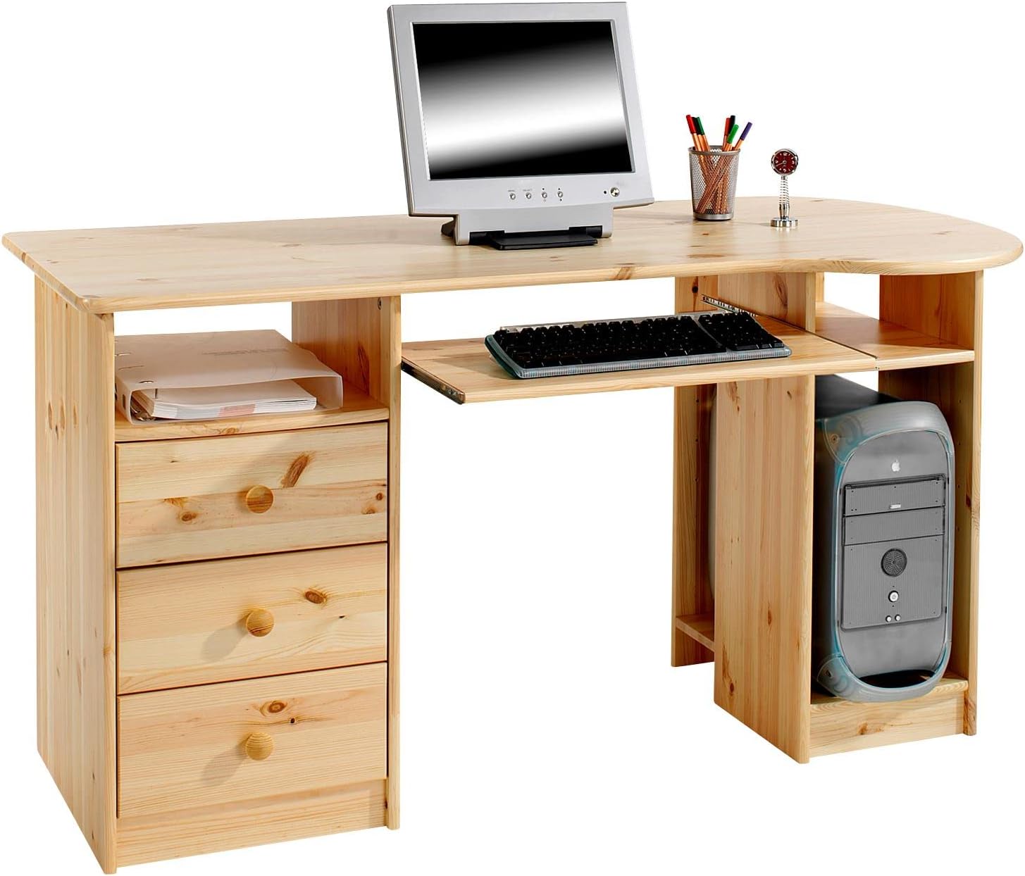 IDIMEX Schreibtisch BOB Computertisch PC-Schreibtisch, Kiefer massiv Natur lackiert mit Schubladen