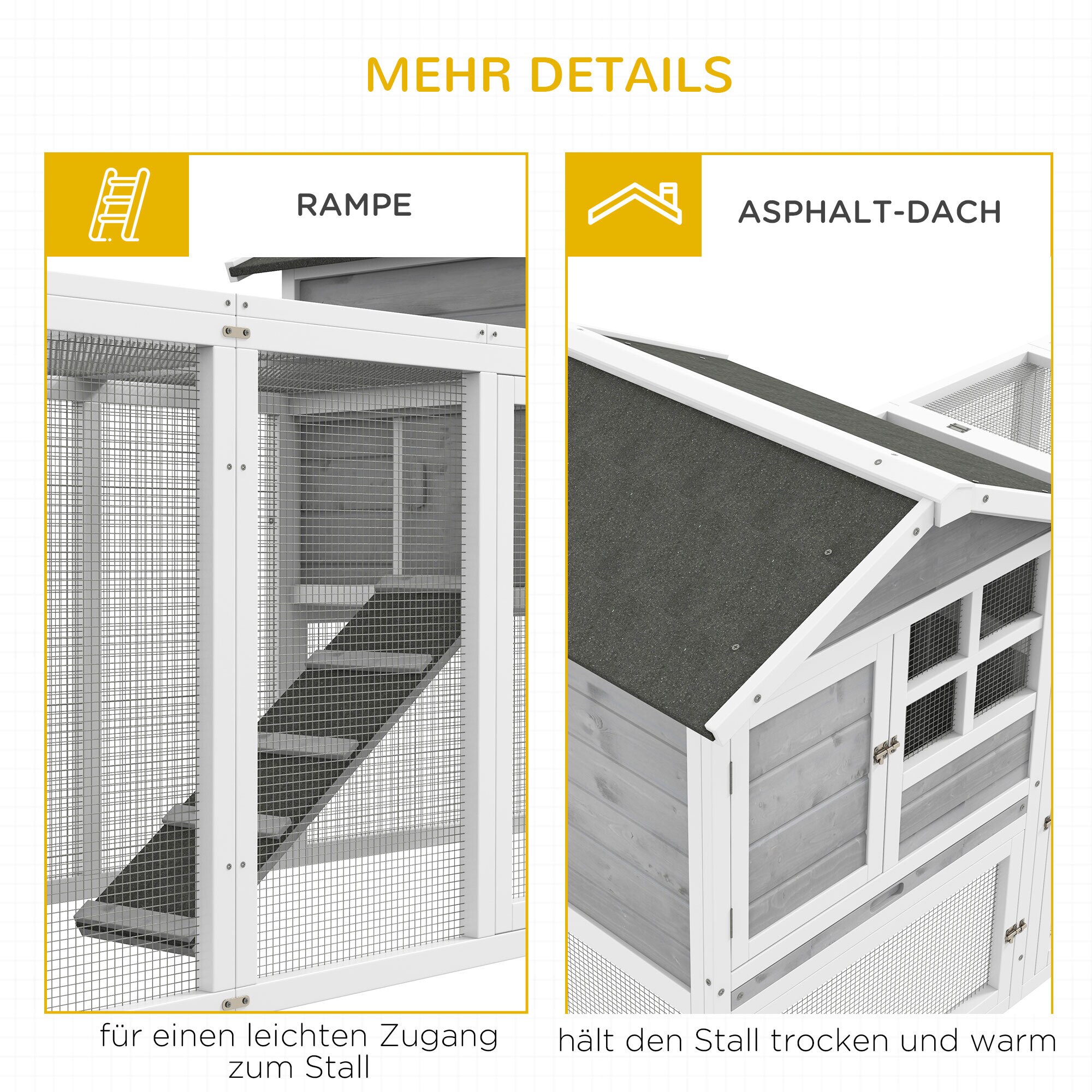 PawHut Kaninchenstall mit herausnehmbarer Bodenwanne grau, weiß 259L x 64B x 92H cm