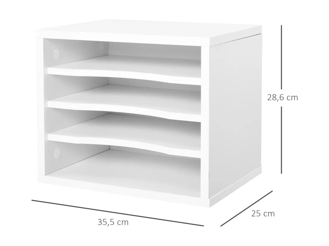 Lot de 2 organiseurs bureau bois blanc avec 4 couches fournitures support d'imprimante dim. 35,5L x 25l x 28,6H cm