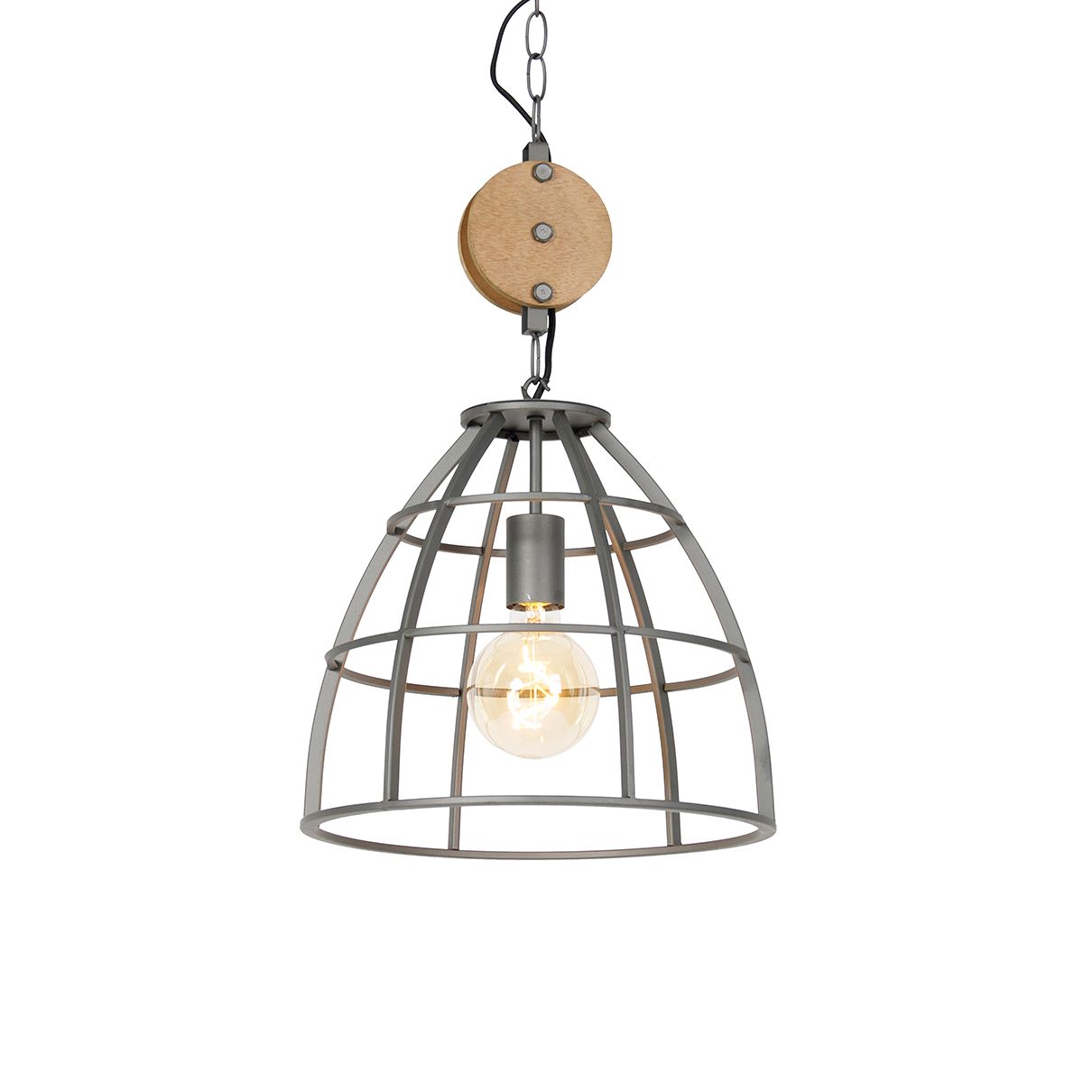 Industriële hanglamp donkergrijs met hout 34 cm - Arthur