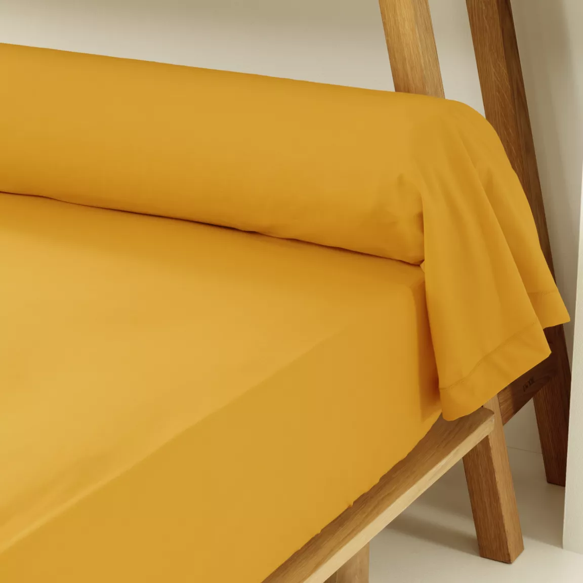 Taie de traversin percale de coton (L185 cm) Cali Jaune moutarde