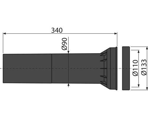 Verlengde afvoerbuis voor wandcloset Ø90 x 340 mm