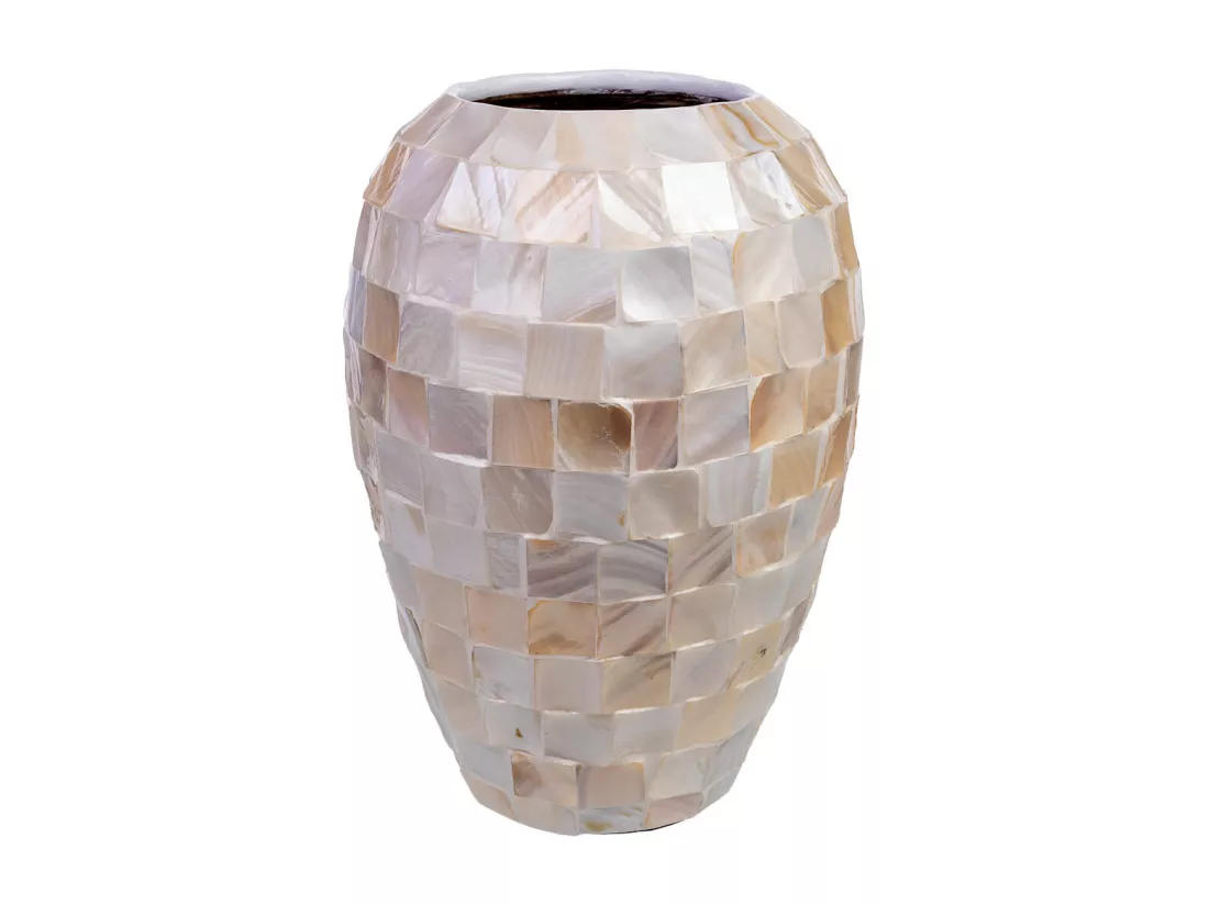 Vase en bois et nacre beige D24x35h cm