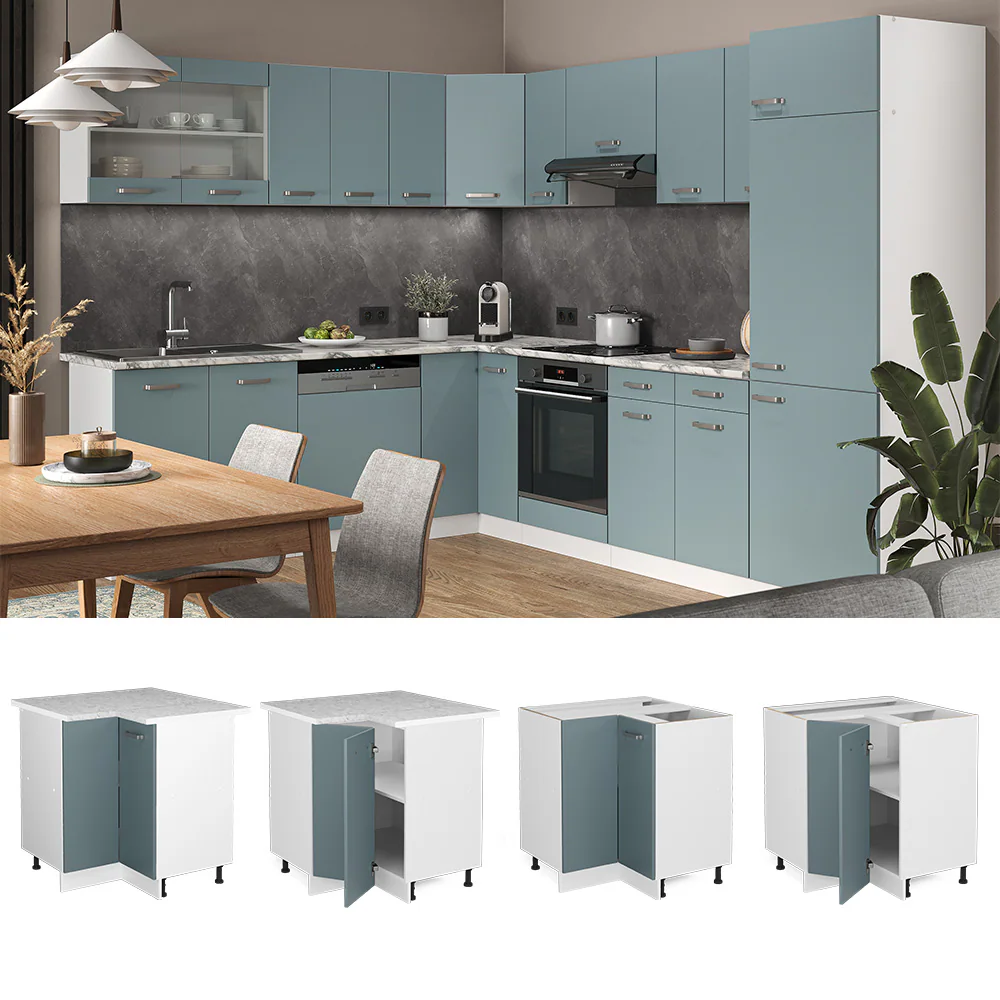 Vicco Eckunterschrank Küchenschrank R-Line Solid Weiß Blau Grau 87 cm modern