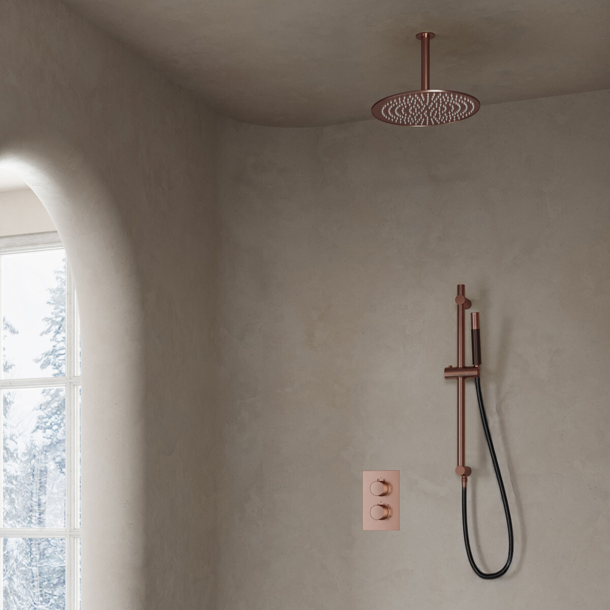 Saniclear Copper Pro inbouw regendouche 30cm met plafondarm en glijstang geborsteld koper