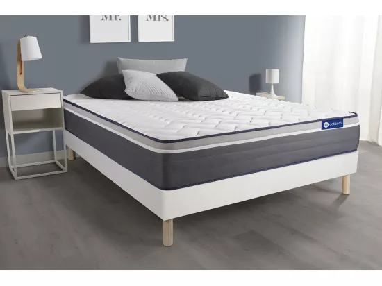 Ensemble matelas ACTIFLEX PLUS 200x200 Ressorts ensachés+Mémoire de forme Maxi épaisseur 7zones confort + sommier KIT blanc