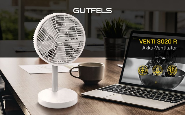 Gutfels Tischventilator »»VENTI 3020 R«« 20 cm Durchmesser bis zu 10 h Akkulaufzeit, Ø 20 cm, 4 Stufen, leise, modernes Design