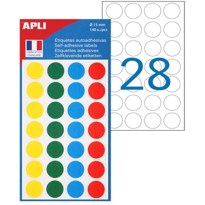 Apli Agipa - 140 Pastilles adhésives - couleur assorties - diamètre 15 mm - réf 100625