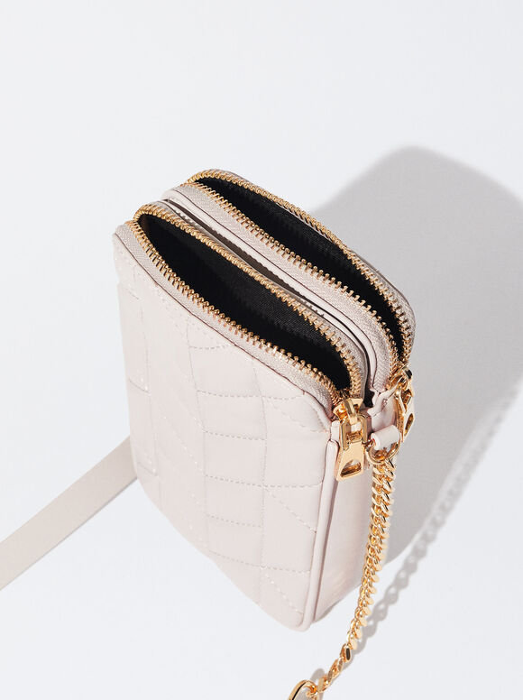 Bolsa acolchoada para celular - Branco-creme