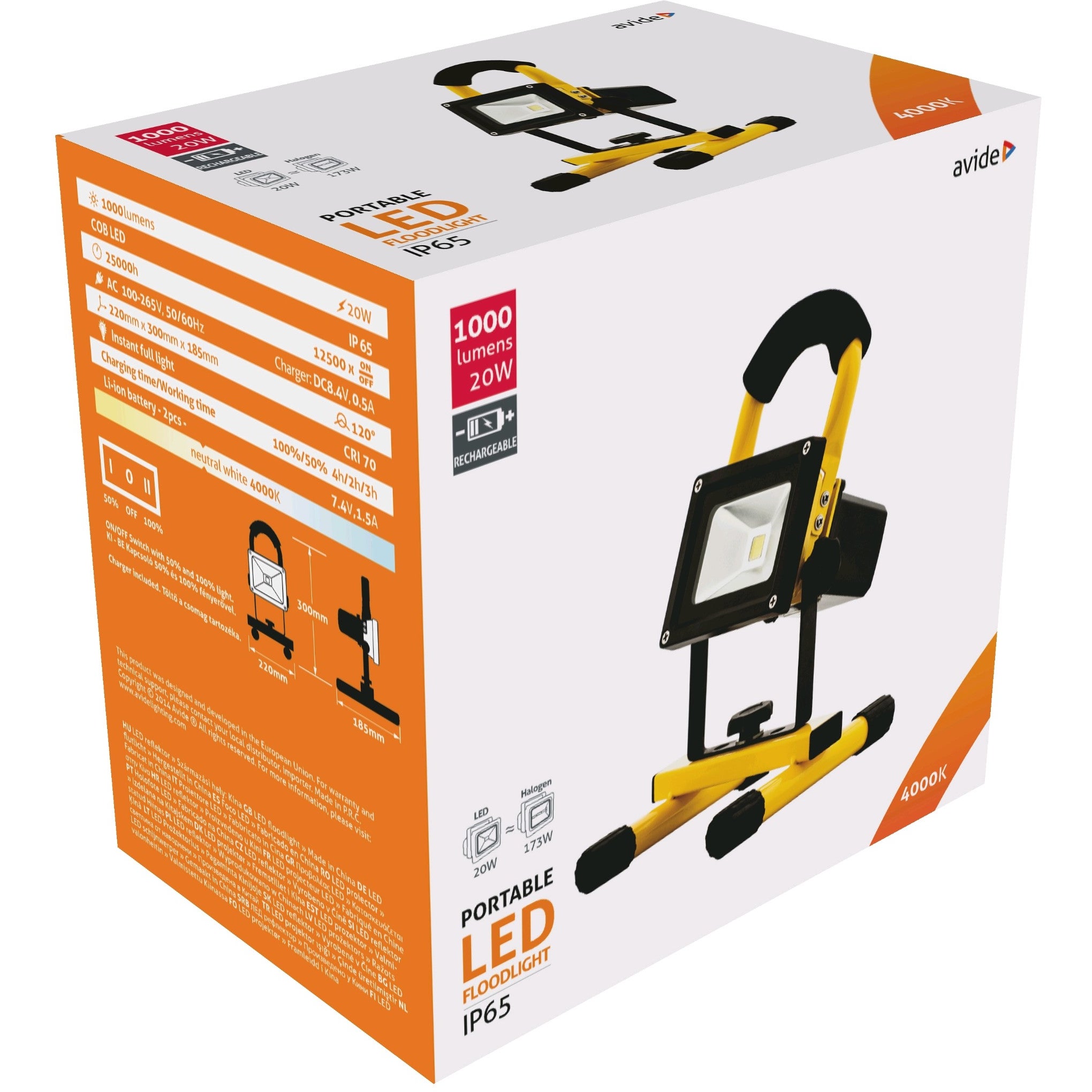 Avide LED Flood Light Rechargeable 20W NW