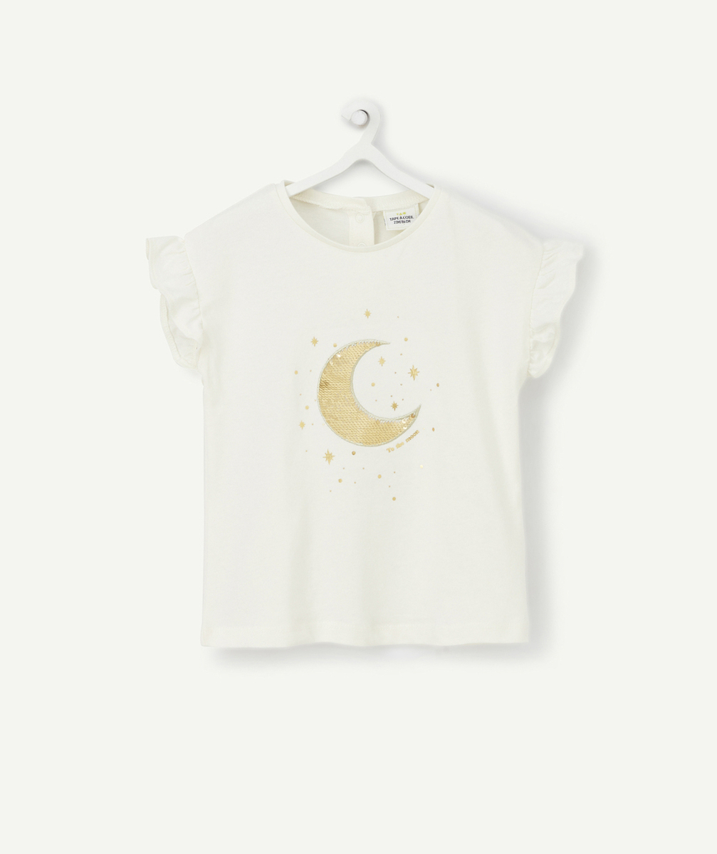 T-SHIRT ÉCRU BÉBÉ FILLE EN COTON BIOLOGIQUE AVEC LUNE À SEQUINS