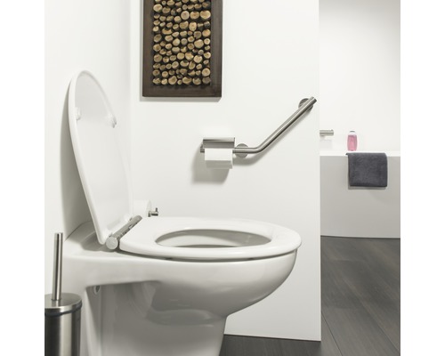 TIGER Boston Comfort & Safety handgreep met toiletrolhouder, links, geborsteld roestvrij staal