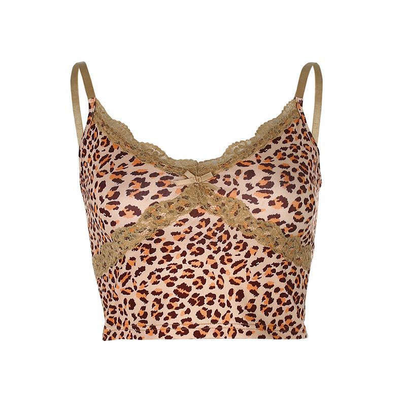 Honet - Cropped camisoletop met luipaardprint en kant