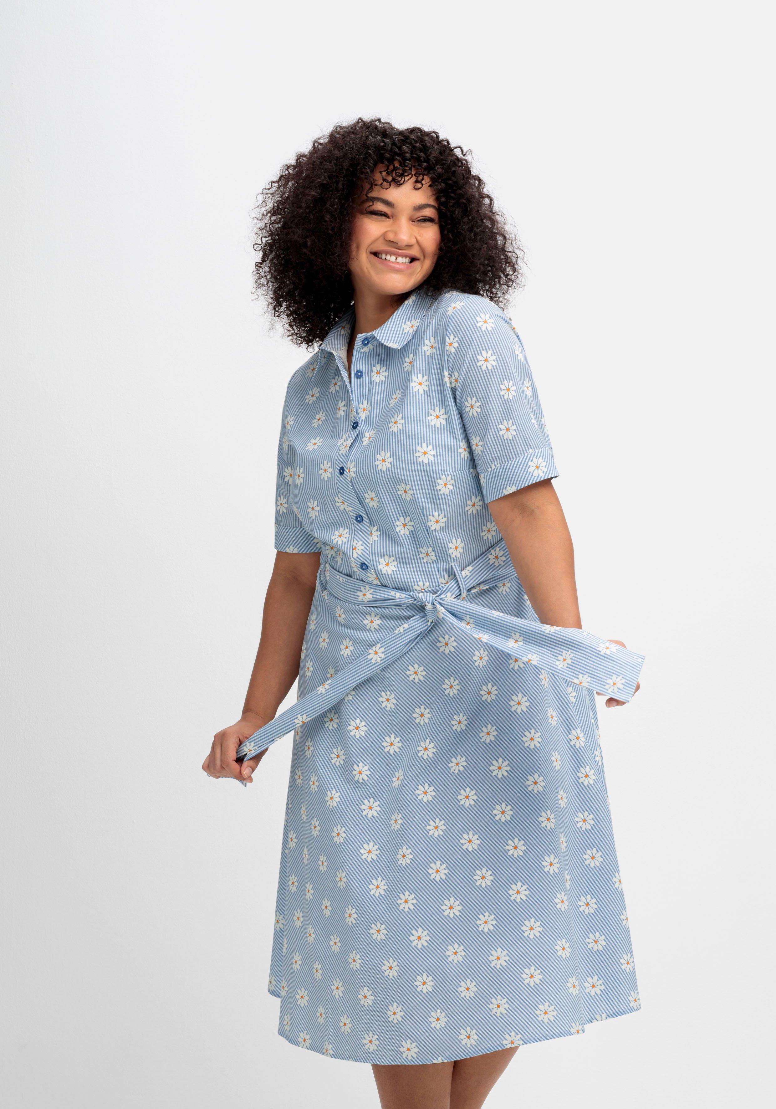 Hemdblusenkleid mit Streifen und Blütenprint