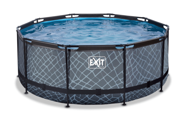 EXIT Stone svømmebasseng ø360x122cm med filterpumpe - grå, 10126 l, Innrammet basseng, Voksen og barn, 5 person(er), Stige, Værbestanding