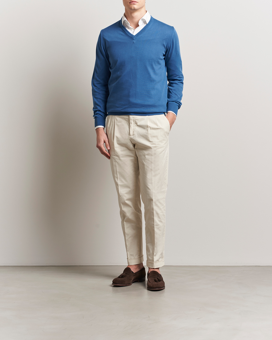 Morgano Supersoft Egyptian Cotton V-Neck Mid Blue