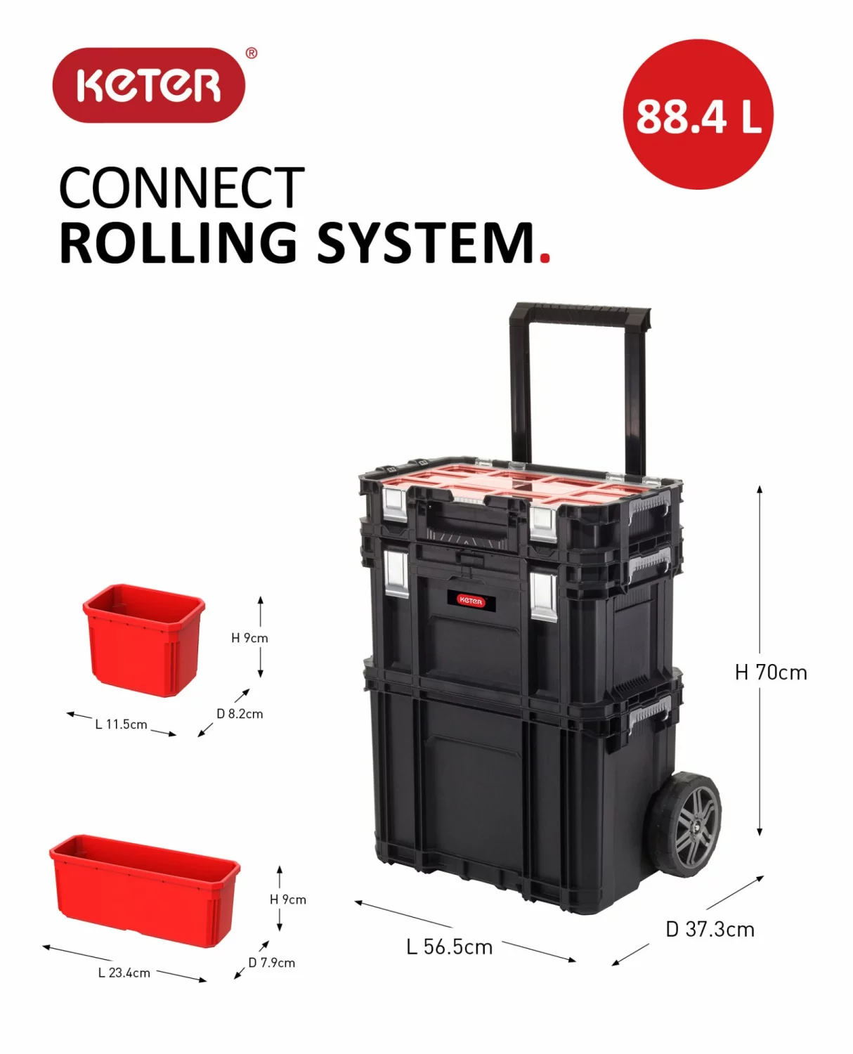 Keter 238273 Connect mobiele Gereedschapskist set - 3-delig - Zwart